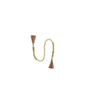 Wood & Coco Shell Bead Garland – Rustic Jute Tassel Home Décor