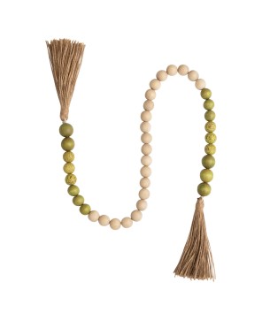 Wood & Coco Shell Bead Garland – Rustic Jute Tassel Home Décor