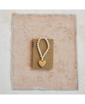 Wood Bead Garland with Heart – Natural & Gold for Cozy Home Décor