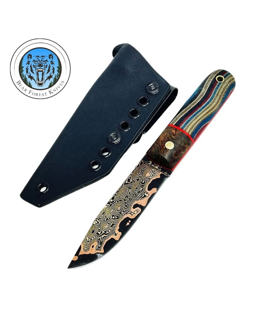 Damascus Simple – Premium Knife with Raindrop BronzeMai Steel