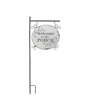 Vintage Embossed Metal Two-Sided Porch Stake Sign - 48"