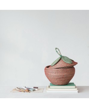 Handwoven Seagrass Strawberry Basket with Lid – Eco-Friendly & Cute