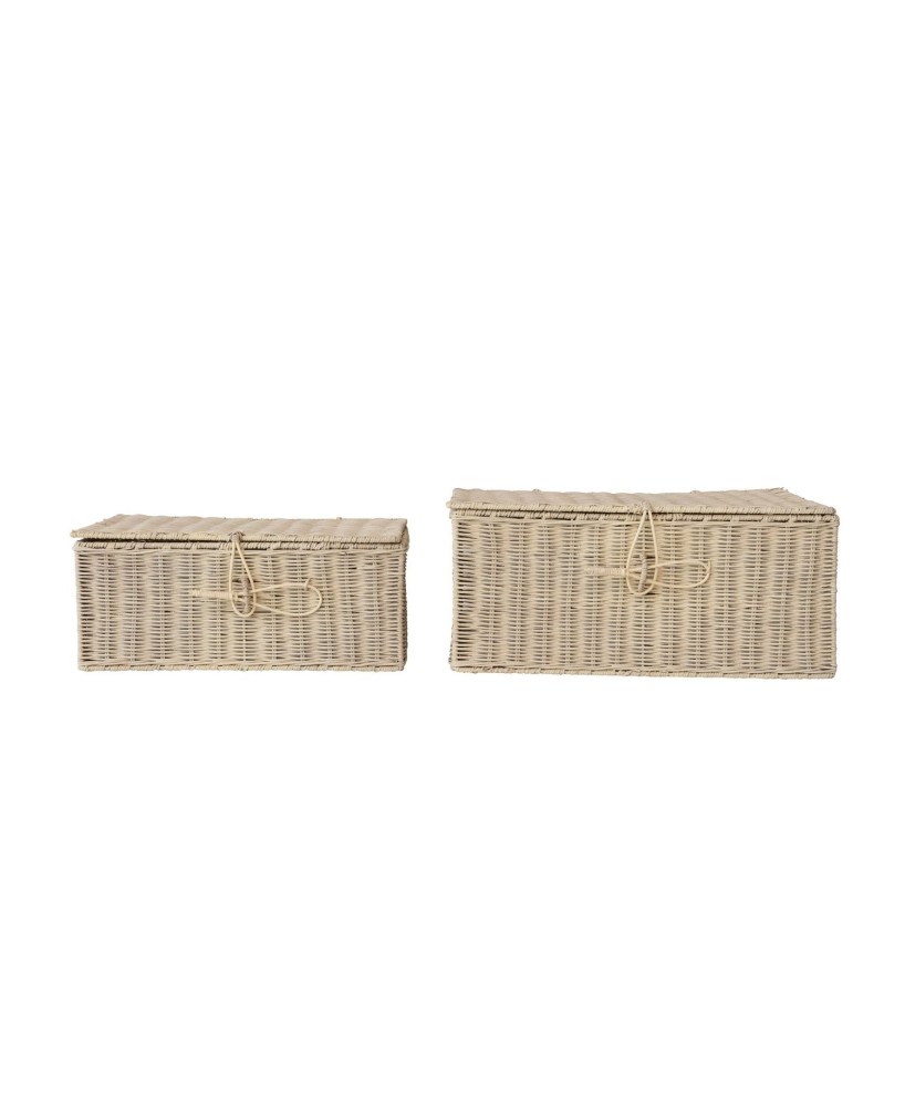 Hand-Woven Rattan Storage Boxes – Bleached, Set of 2 with Closures