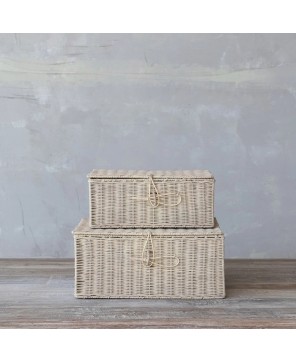 Hand-Woven Rattan Storage Boxes – Bleached, Set of 2 with Closures