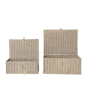 Hand-Woven Rattan Storage Boxes – Bleached, Set of 2 with Closures