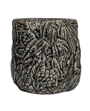 Grey Embossed Terra-cotta Planter – Holds 6" Pot | Elegant Décor