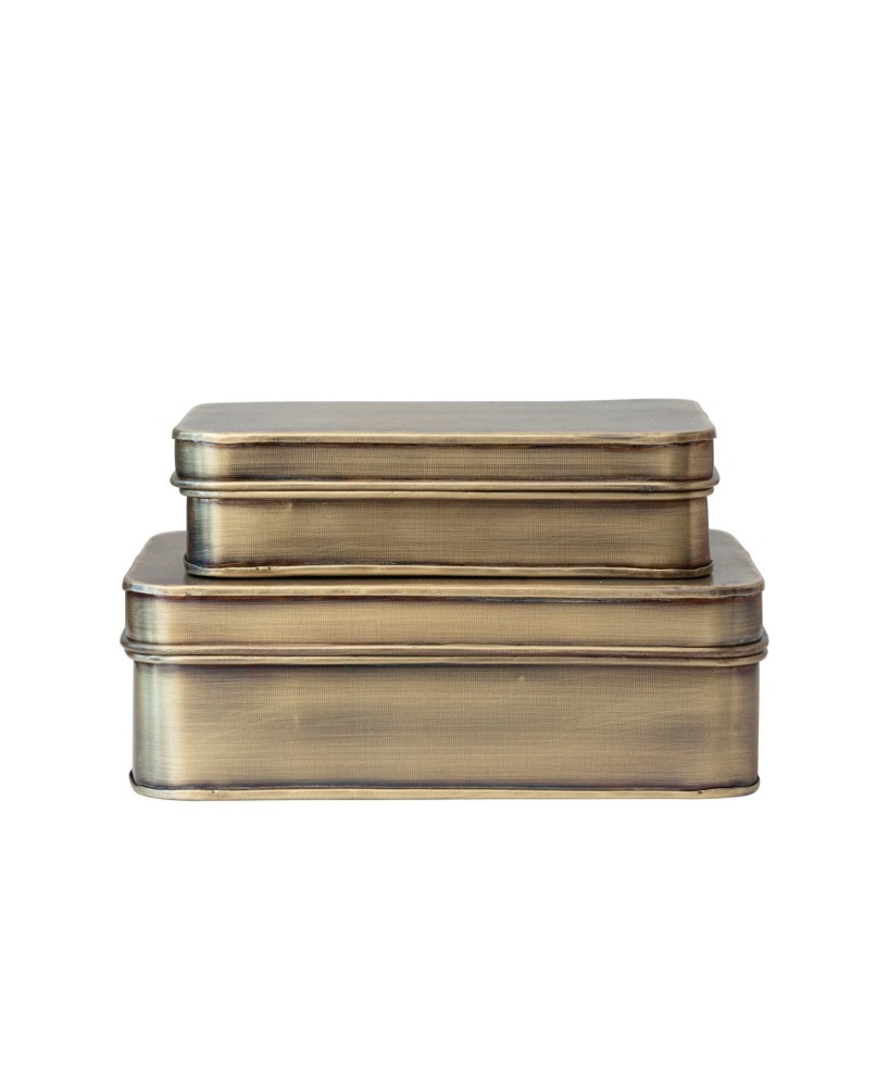 Decorative Metal Boxes – Antique Brass Finish, Set of 2 for Storage