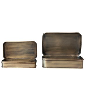 Decorative Metal Boxes – Antique Brass Finish, Set of 2 for Storage