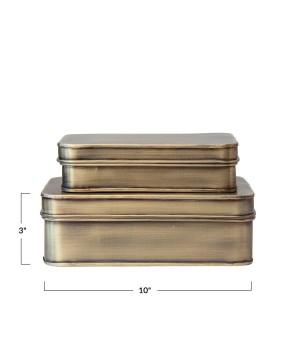 Decorative Metal Boxes – Antique Brass Finish, Set of 2 for Storage