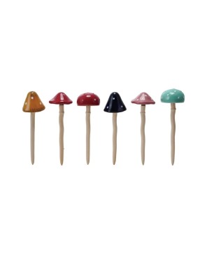 Stoneware Mushroom Plant Stakes – 6 Styles, Reactive Glaze Finish