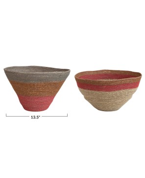 Handwoven Seagrass Nesting Baskets – Multi Color, Set of 2