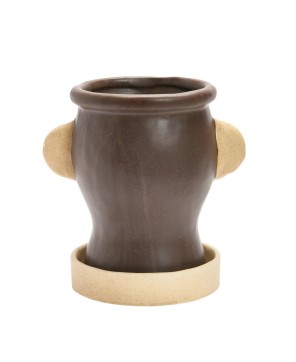 Playful Stoneware Face Planter Set – Brown & Cream | Set of 2