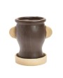 Playful Stoneware Face Planter Set – Brown & Cream | Set of 2