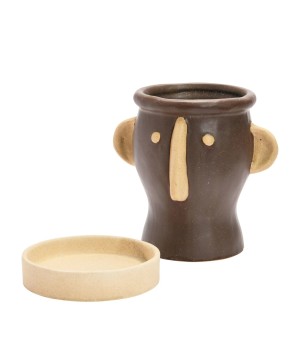 Playful Stoneware Face Planter Set – Brown & Cream | Set of 2