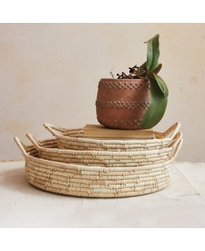 Handwoven Grass & Date Leaf Baskets with Handles – Set of 3