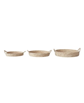 Handwoven Grass & Date Leaf Baskets with Handles – Set of 3