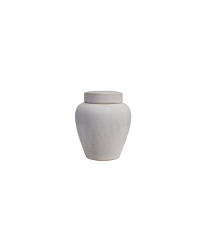 Decorative White Stoneware Ginger Jar with Lid – Elegant & Unique