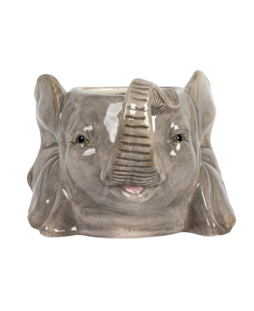 Grey Ceramic Elephant Planter – Animal-Inspired 6" Pot Holder