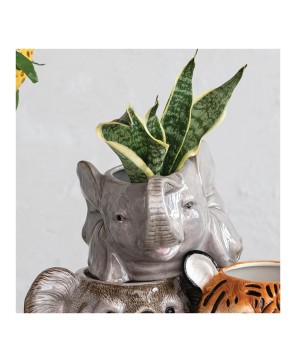 Grey Ceramic Elephant Planter – Animal-Inspired 6" Pot Holder