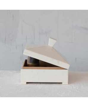 Resin Box with Pyramid Lid & Knob – Elegant Ivory Storage Solution