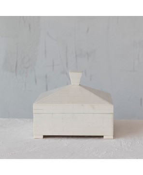 Resin Box with Pyramid Lid & Knob – Elegant Ivory Storage Solution