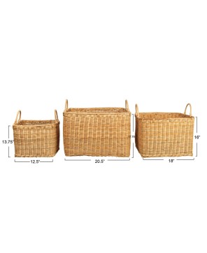 Rattan Baskets with Handles – Set of 3 Durable & Stylish Storage Bins