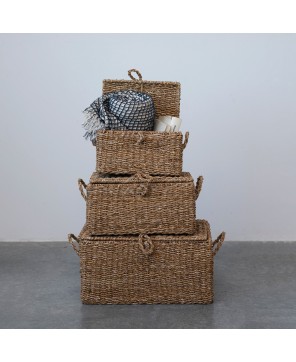 Handwoven Seagrass Storage Trunks – Set of 3 Rustic & Stylish Bins