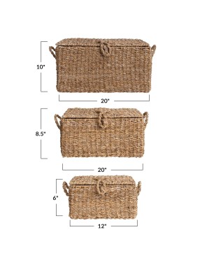 Handwoven Seagrass Storage Trunks – Set of 3 Rustic & Stylish Bins