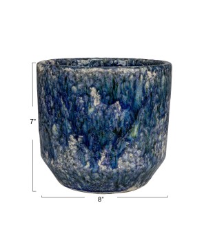 Blue Crackle Glaze Terra-cotta Planter – Holds 6" Pot | Elegant Décor