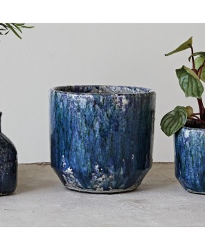 Blue Crackle Glaze Terra-cotta Planter – Holds 6" Pot | Elegant Décor