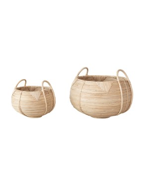 Handwoven Rattan Baskets with Handles – Set of 2 Stylish Storage Bins