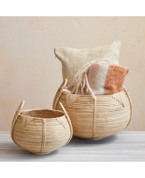 Handwoven Rattan Baskets with Handles – Set of 2 Stylish Storage Bins