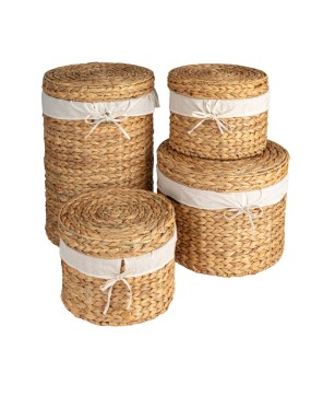 Handwoven Water Hyacinth Baskets with Lids – Set of 4 Stylish Storage