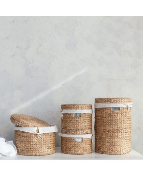 Handwoven Water Hyacinth Baskets with Lids – Set of 4 Stylish Storage