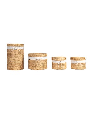 Handwoven Water Hyacinth Baskets with Lids – Set of 4 Stylish Storage