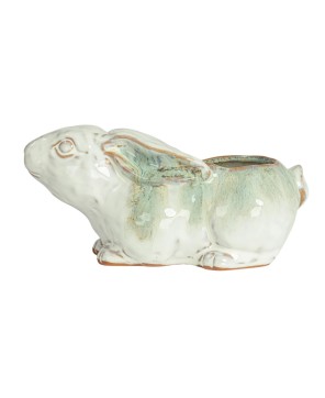 Stoneware Rabbit Planter – Reactive Glaze | Blue & White | Cottagecore