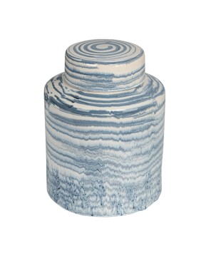 Stoneware Striped Ginger Jar – Blue & White Reactive Glaze