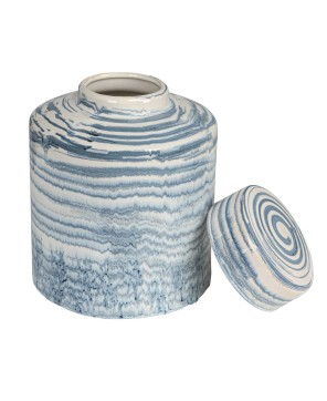 Stoneware Striped Ginger Jar – Blue & White Reactive Glaze