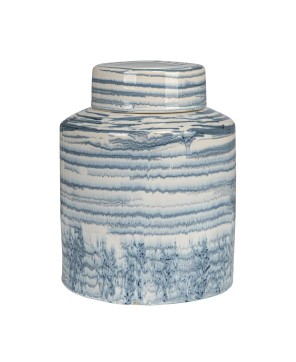 Stoneware Striped Ginger Jar – Blue & White Reactive Glaze