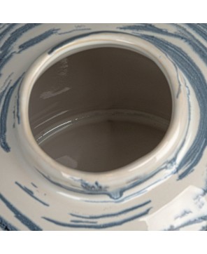 Stoneware Striped Ginger Jar – Blue & White Reactive Glaze