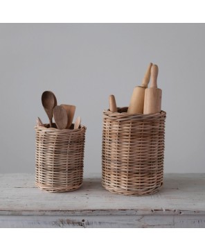 Hand-Woven Wicker Basket Containers – Natural Storage Set of 2