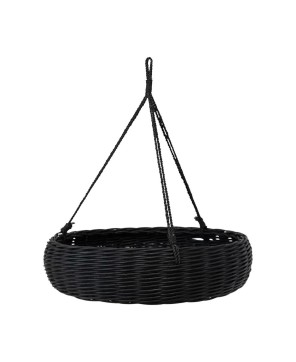 Hand-Woven Hanging Rattan Basket – Jute Rope Hanger | Black Finish