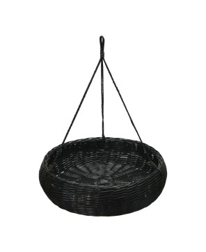 Hand-Woven Hanging Rattan Basket – Jute Rope Hanger | Black Finish