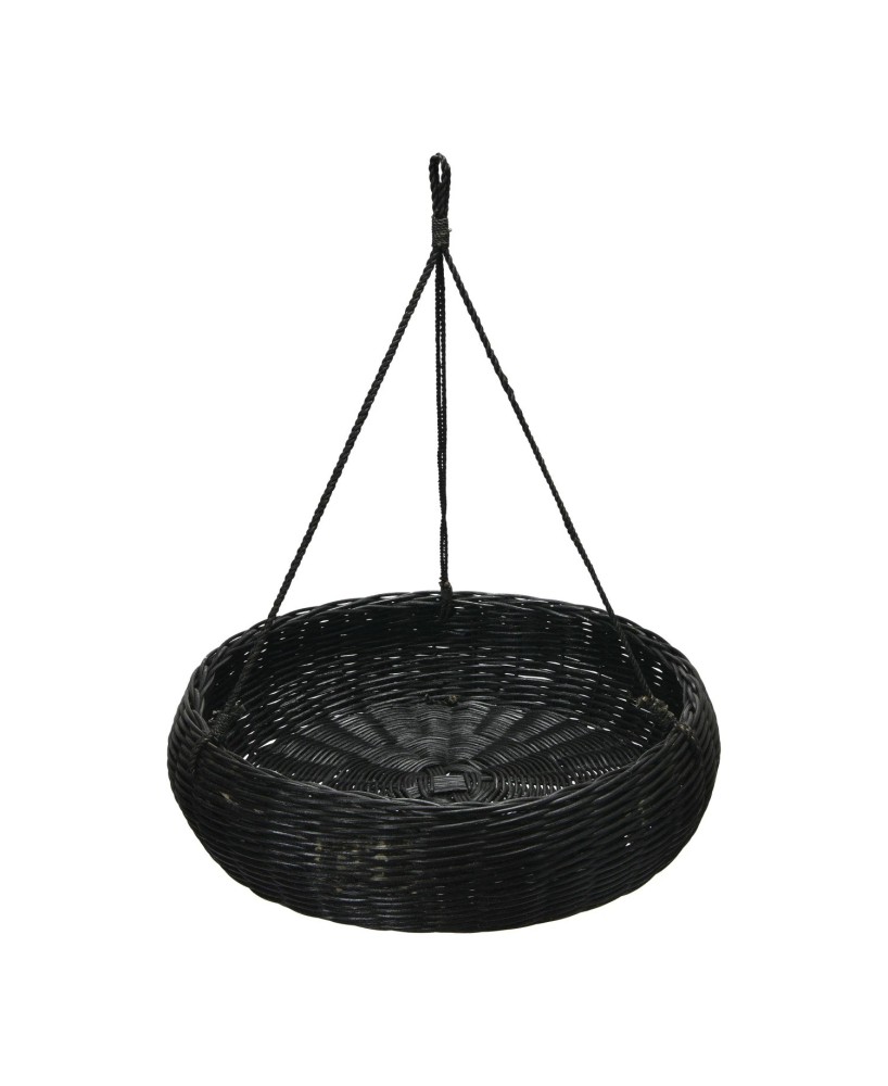 Hand-Woven Hanging Rattan Basket – Jute Rope Hanger | Black Finish