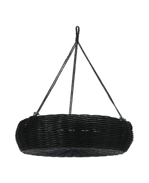 Hand-Woven Hanging Rattan Basket – Jute Rope Hanger | Black Finish