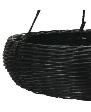 Hand-Woven Hanging Rattan Basket – Jute Rope Hanger | Black Finish