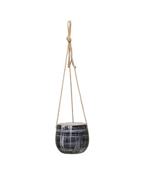 Hanging Stoneware Planter – Blue & Natural | Jute Rope Hanger