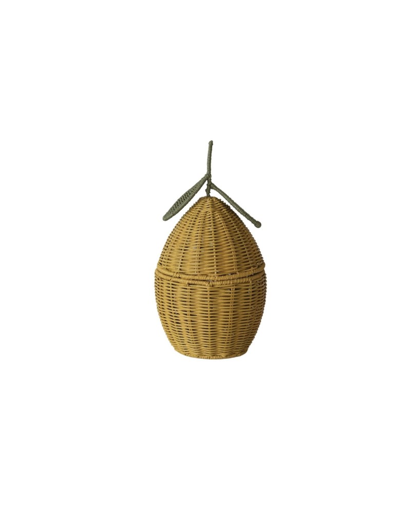 Hand-Woven Rattan Lemon Basket with Lid – Yellow & Green, Decorative