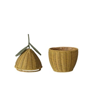 Hand-Woven Rattan Lemon Basket with Lid – Yellow & Green, Decorative