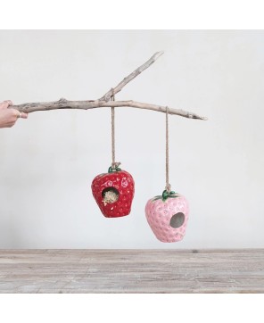 Hanging Hand-Painted Strawberry Birdhouse – Garden Decor